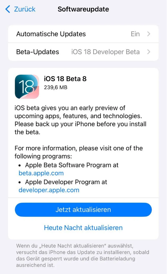 岱岳苹果手机维修分享苹果 iOS / iPadOS 18 开发者预览版 Beta 8 发布 